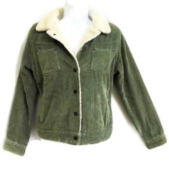 Big Chill Jacket Corduroy Sherpa 90s Button Snaps Green S - Picture 3 of 8